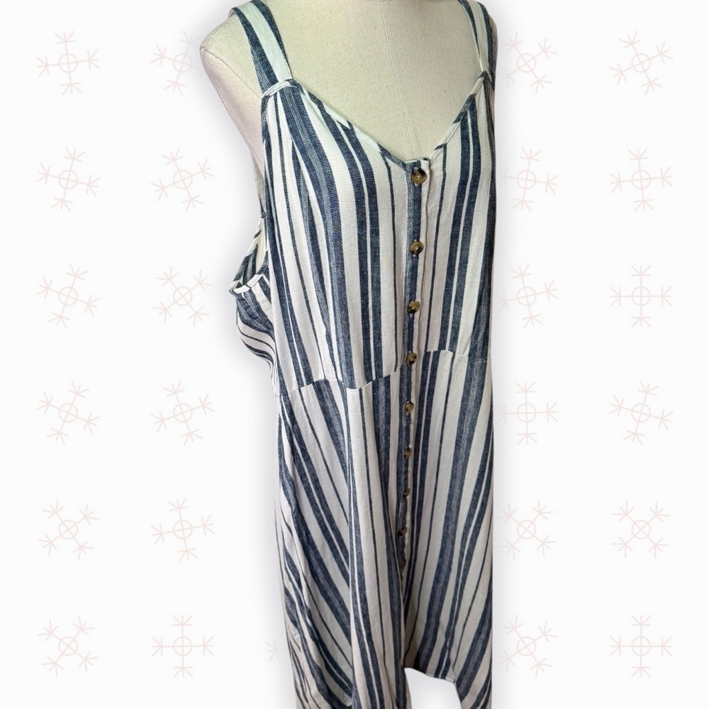 NWT Terra & Sky ‘Button Front Tank Dress’ in White & Navy Blue Stripe Plus Sz 2X - Picture 12 of 13